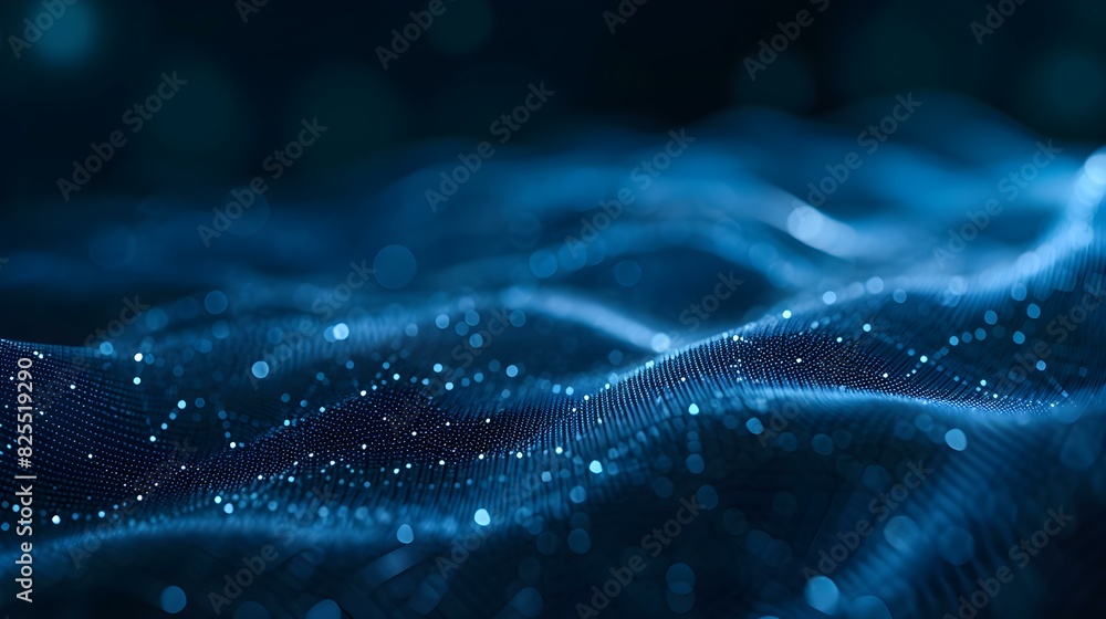 Poster blurred data science background in blue colors. abstract network of dots and lines