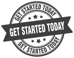 get started today stamp. get started today label on transparent background. round sign