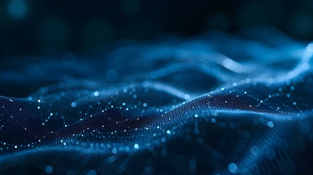 Blurred Data Science Background in blue Colors. Abstract Network of Dots and Lines
