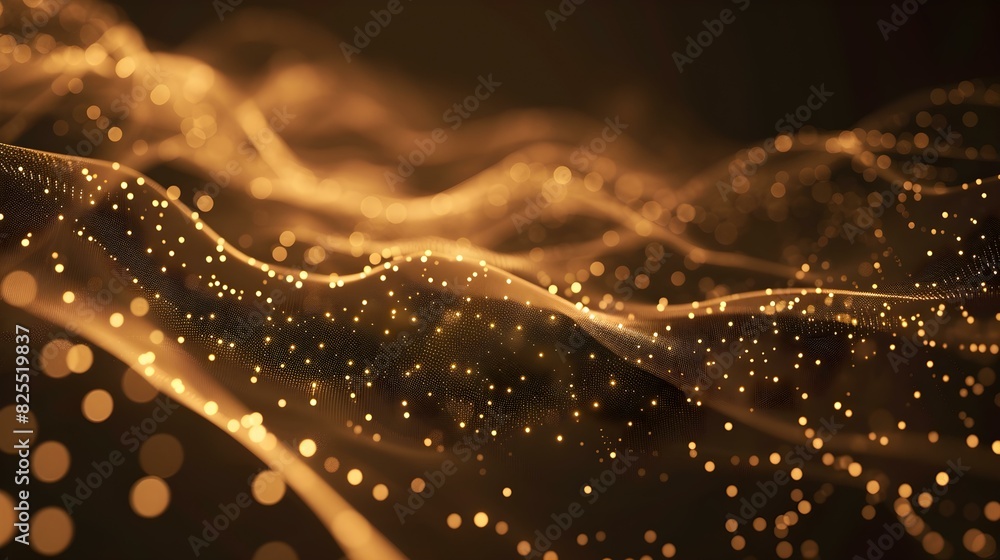 Poster blurred data science background in gold colors. abstract network of dots and lines