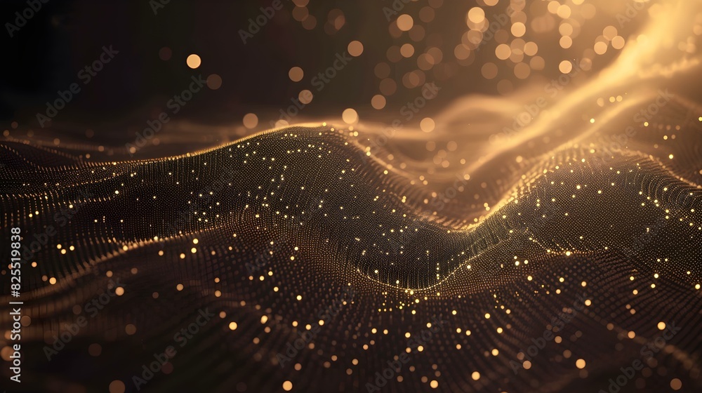 Aufkleber blurred data science background in gold colors. abstract network of dots and lines