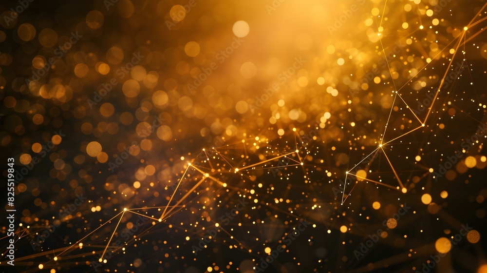 Aufkleber blurred data science background in gold colors. abstract network of dots and lines