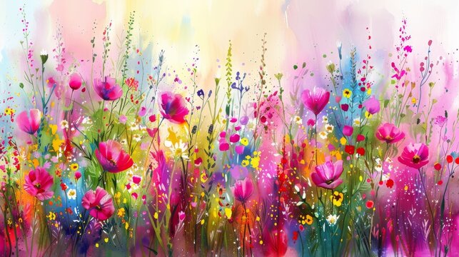 Spring flowers watercolor illustration for wall art, printable poster, and greeting card design