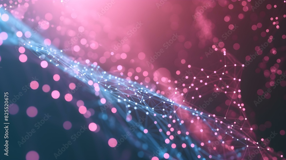 Aufkleber blurred data science background in pink colors. abstract network of dots and lines