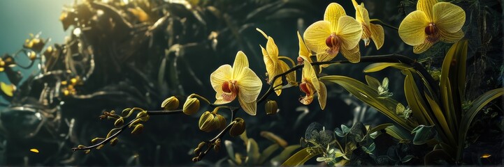 The banner is floral. The background is a yellow Phalaenopsis orchid, with earthy-sweet patchouli...