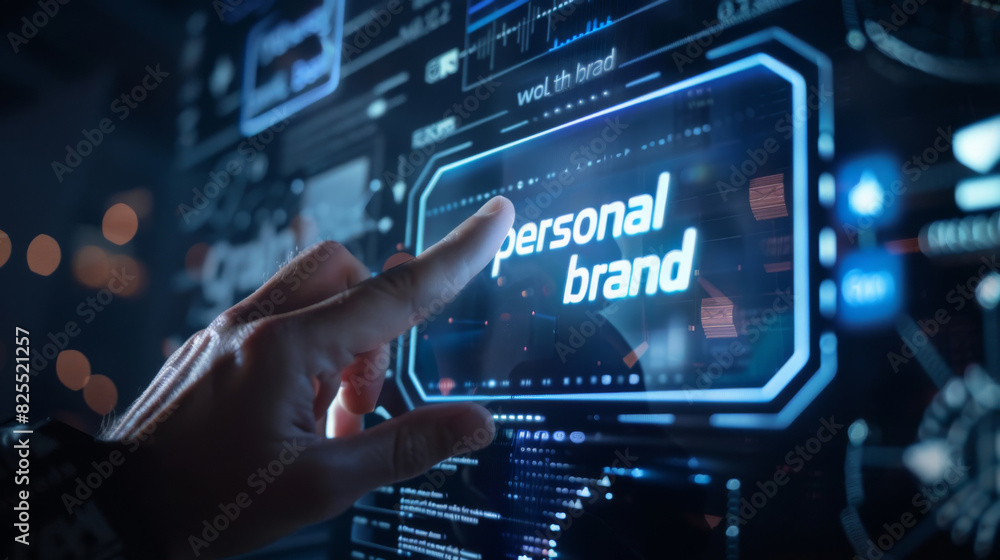 Aufkleber Hand interacting with futuristic interface displaying personal branding concept