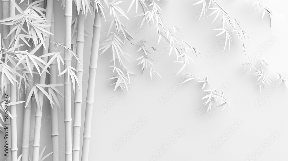 Wall mural white bamboo 3d painting white wall texture background space text.