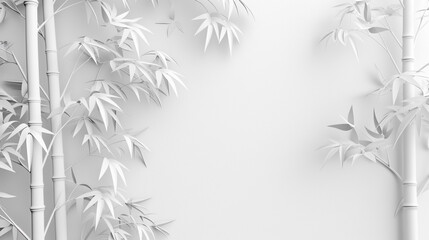 White bamboo 3d painting white wall texture background space text. 
