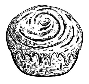recommend clip art: Cinnamon roll bun in hand drawn sketch style. Vector engraved illustration