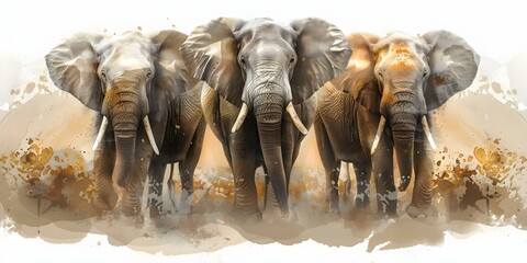 Create watercolor art of captive elephants focusing on social behavior and conservation. Concept - Watercolor Art.- Captive Elephants.- Social Behavior.- Conservation.- Wildlife art