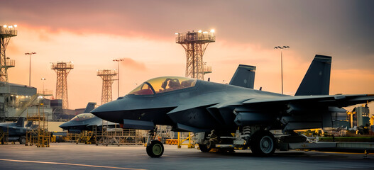 military fighter plane preparing to take off. Concept: conflicts and wars, army movement by air