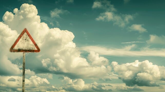 Road sign indicating the choice between an uncomplicated route or a challenging path against a backdrop of a cloudy sky