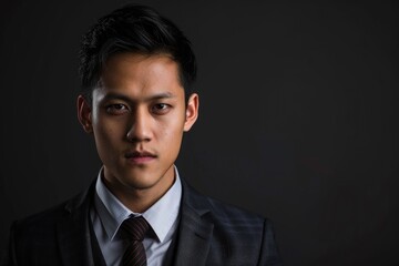 Obraz premium Black Background Studio Shot: Handsome Young Eurasian Businessman Portrait