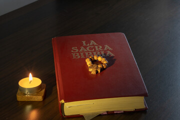 the prayer with the Bible and the rosary are a source of inspiration and meditation aided by the...