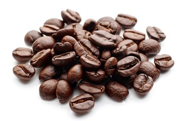 Obraz premium Coffee Beans White. Top View of Roasted Coffee Beans Isolated on White Background