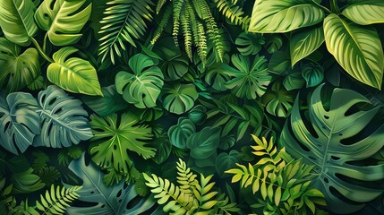 lush green foliage of various plant species nature background digital painting