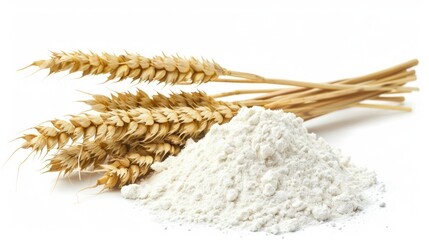 Flour Wheat. Baking Background with Fresh Flour and Ears of Wheat for Culinary Cooking