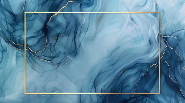 Invite Background. Abstract Blue Border with Golden Rectangular Frame