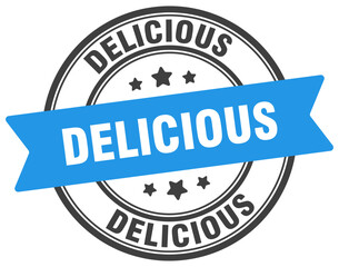 delicious stamp. delicious label on transparent background. round sign