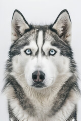 Fototapeta premium Studio portrait photo of a Siberian Husky on a white background. Close-up, front view.
