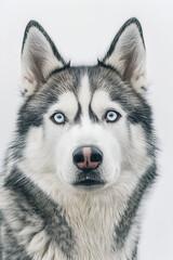 Fototapeta premium Studio portrait photo of a Siberian Husky on a white background. Close-up, front view.