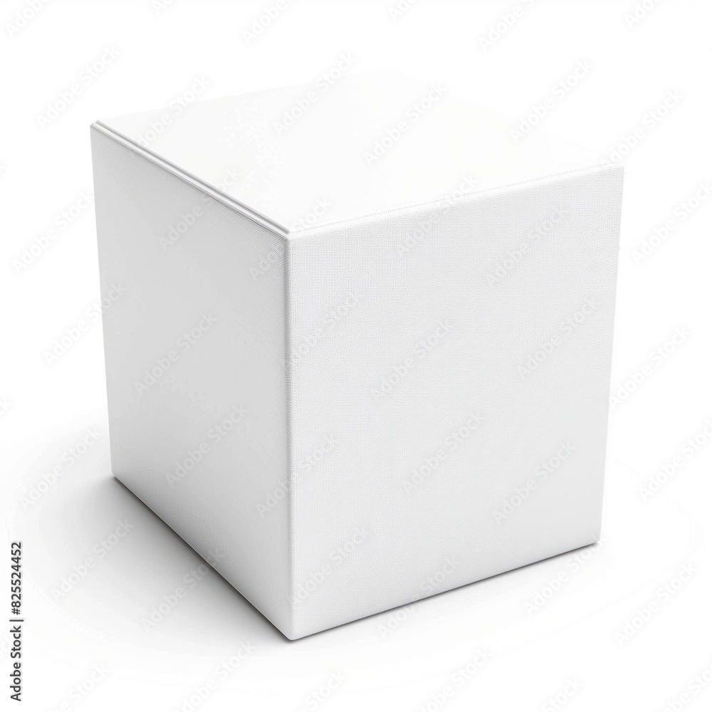 Poster square box. white cube blank box from top front side angle, three-dimensional illustration isolated 