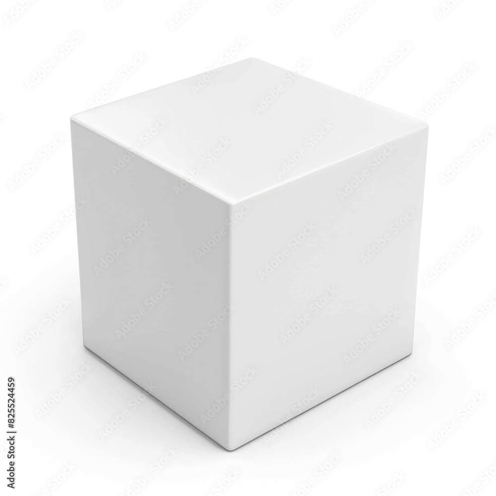 Poster square box. white 3d cube isolated on white background from top front side angle