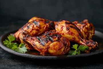 Huli huli chicken - Hawaiian grilled barbecue chicken drumsticks on a plate