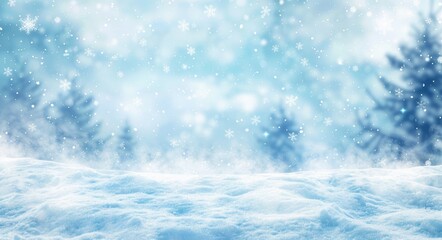 Snow Scene Background. Winter Landscape with Christmas Snow in Cold Blue Season