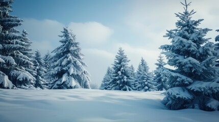 Snow Landscape Pine Trees. Winter Wonderland Background with Snow-Covered Fir Trees
