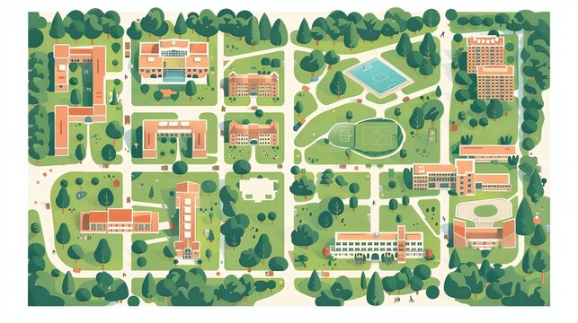 Picture campus map with buildings and pathways
