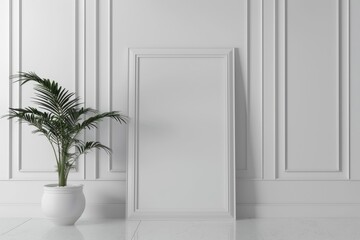 White Frame Mockup. Empty White Poster Frame in Minimal Gallery Background