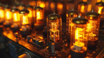 The warm glow of vacuum tubes emanates from a vintage amplifier drawing attention to its impeccable sound quality.