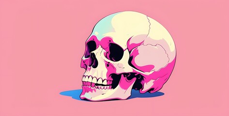 isolated on pastel colors background with copy space, human Skull concept, illustration