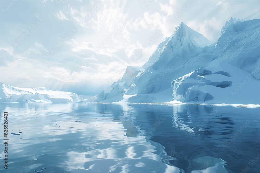 Poster several icebergs float on the surface of cold arctic waters, showcasing a stark and frozen landscape