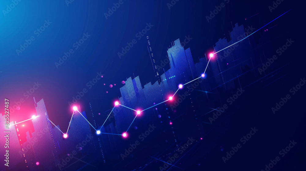 Poster dynamic graph representing soaring inflation against a futuristic cityscape backdrop