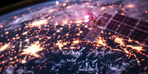 Advancements in Blockchain and IoT Fueled by Global Satellite Data Exchange. Concept Blockchain Technology, IoT Innovations, Global Satellite Data, Advancements, Data Exchange