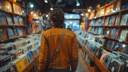 A Person Walking Through a Bookstore Filled With Bookshelves