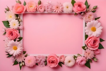 a frame made of various flowers