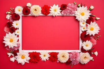 a frame made of various flowers