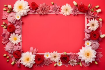 Fototapeta premium a frame made of various flowers