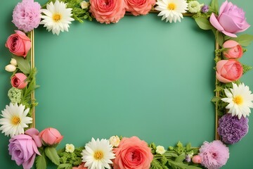 a frame made of various flowers