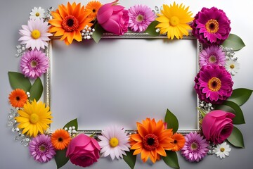 a frame made of various flowers
