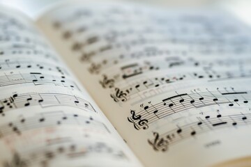 Close up of sheet music on a white background Generative AI