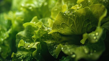 Close up of crisp lettuce leaves