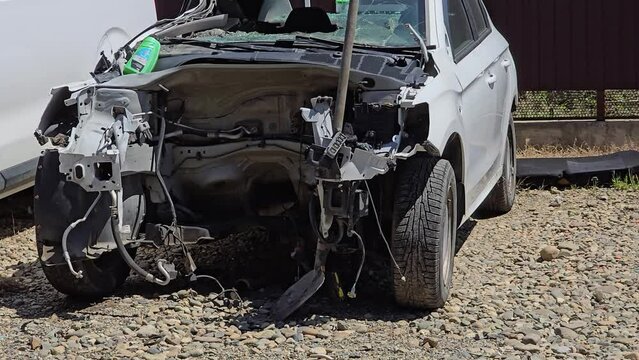 Unrepairable, destroyed car after a serious accident