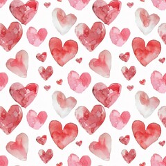 Seamless pattern of hearts in different red and pink shades. Happy Valentines Day watercolor hearts background vector illustration. 