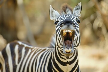 Closeup of a zebra with a seemingly amused expression in the wild