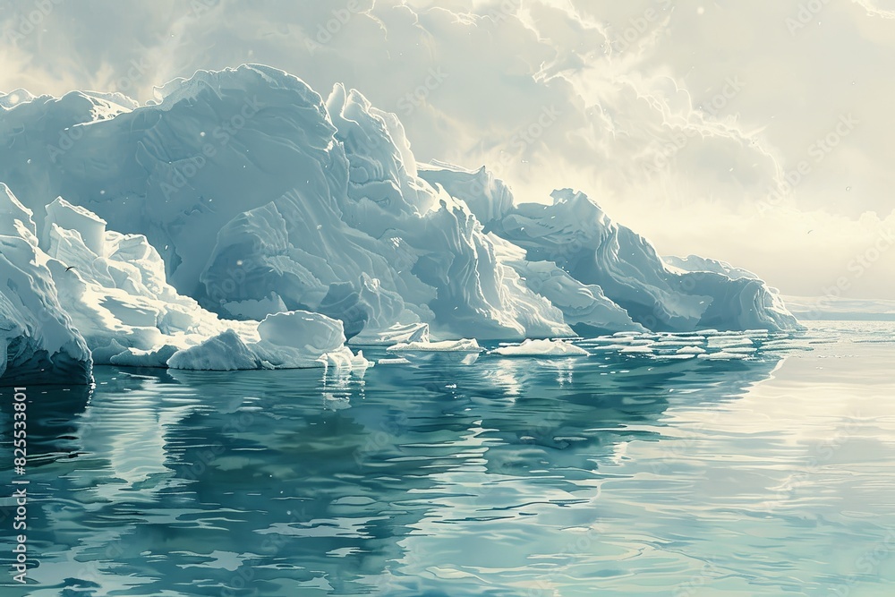 Aufkleber multiple icebergs drift on the cold arctic waters, creating a stark and icy scene. generative ai