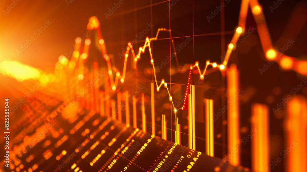 Poster Abstract image representing inflation with rising financial charts in warm colors
